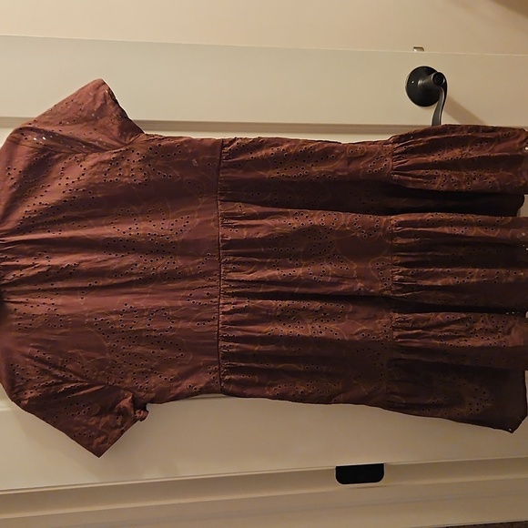 💕Joie | Brown Cotton Eyelet Mini Dress| W Sz M| Tiered Ruffle Boho Chic - Picture 7 of 10